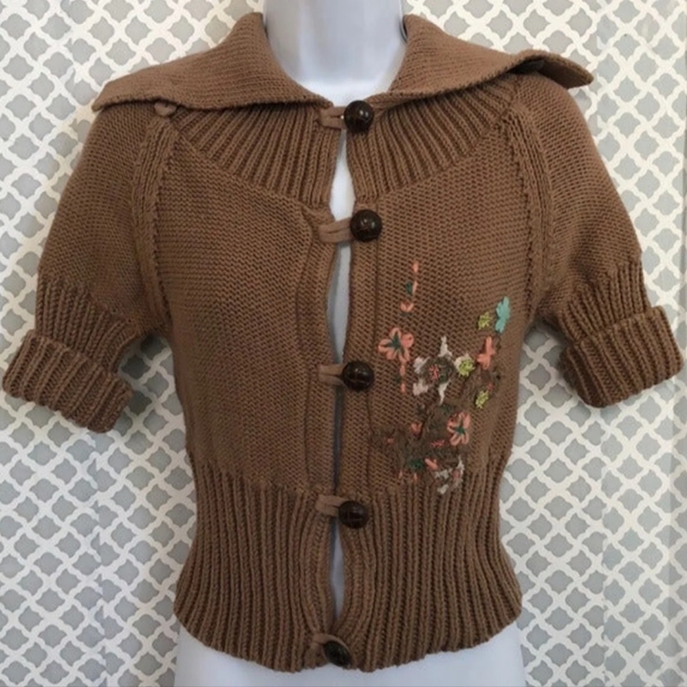 Free People embroidered flower tan cardigan